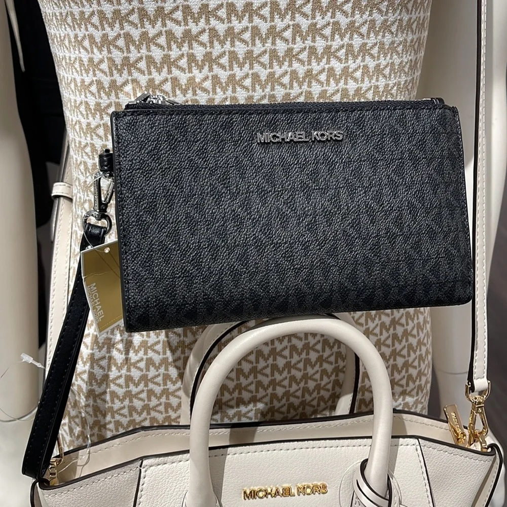 Michael Kors Jet Set Travel Large Double-Zip Wristlet-Wallet-PhoneHolder Black